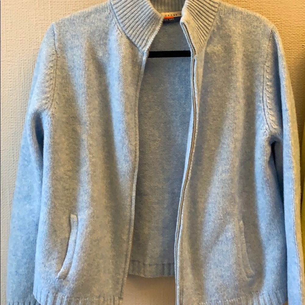 Hardy Crobb's lamb wool powder blue cardigan vtg woolmark pockets